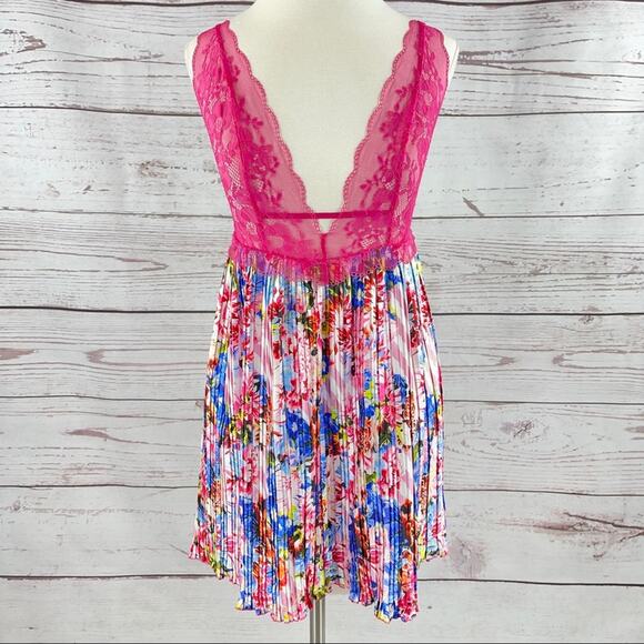 Victoria's Secret x Mary Katrantzou babydoll slip pink lace sheer pleated